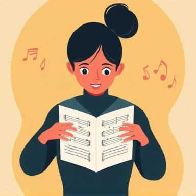 Illustration of a person preparing for an audition with sheet music