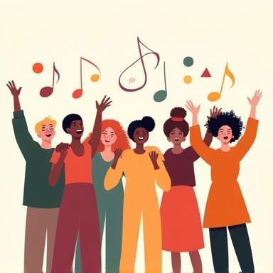 Illustration of people singing together in a group