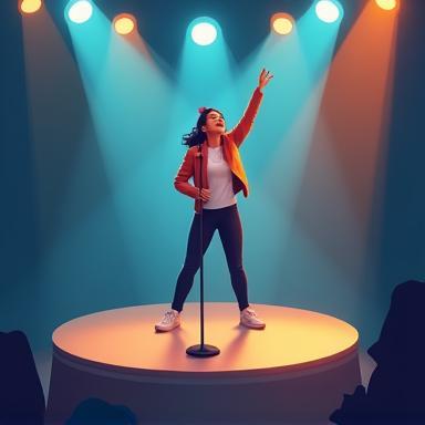 Illustration of a singer performing on stage with lights